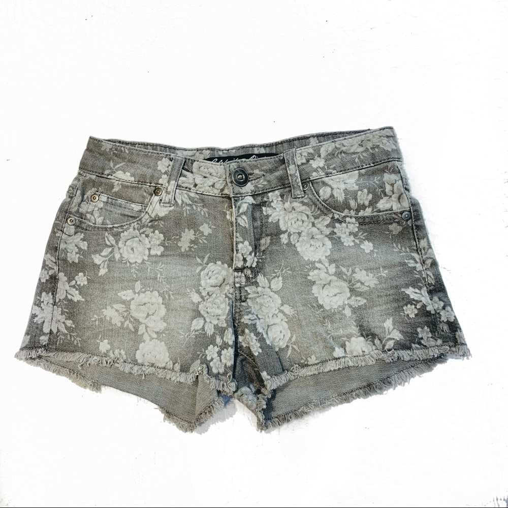 Celebrity Pink Gray Roses Denim Vintage Shorts